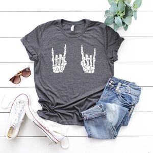 Charcoal Graphic Tee with White Skeleton Hand Prints